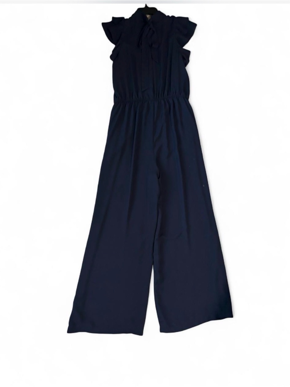 Express Navy Ruffle Tie-Neck One-Piece - Picture 4 of 6